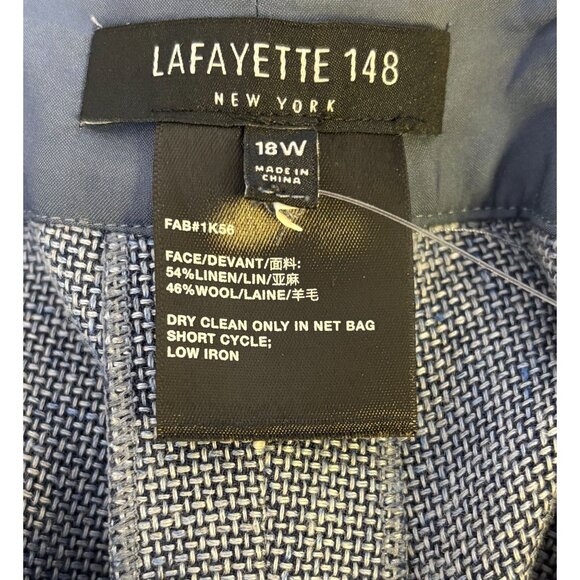NWT Lafayette 148 New York Blue Wool-Linen Blend Pants 18W - Picture 4 of 5